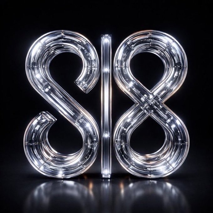 The image shows large, illuminated "S|8" letters rendered in clear glass-like tubing with bright internal lights against a dark, reflective background. The numerals "8" appear prominently as part of the "S|8" branding, tying directly to the Sl8 staking platform promotion shown in the caption.