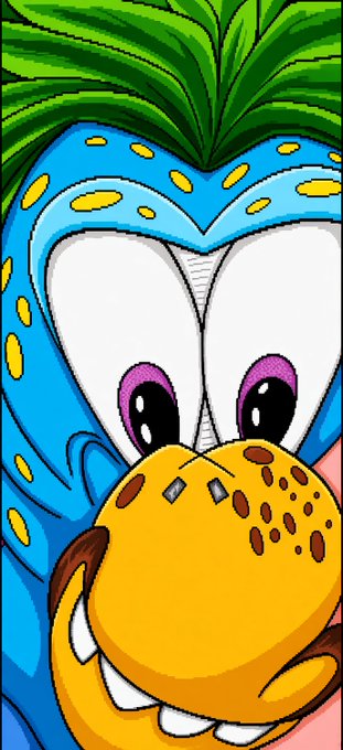 A cartoon illustration showing a blue, pineapple-topped fish with large eyes biting down on a smiling, spotted yellow pufferfish.