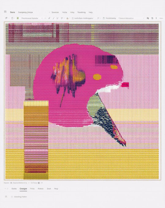 A digital artwork in a painting interface shows a pink abstract figure with a winking expression, set against colorful striped backgrounds with a 'Diane' menu visible.