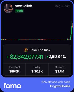 This image shows Matt Kalish's "fomo" trading account with a profit of over $2.3 million on an investment of $89.5K, supporting the claim of significant memecoin gains.