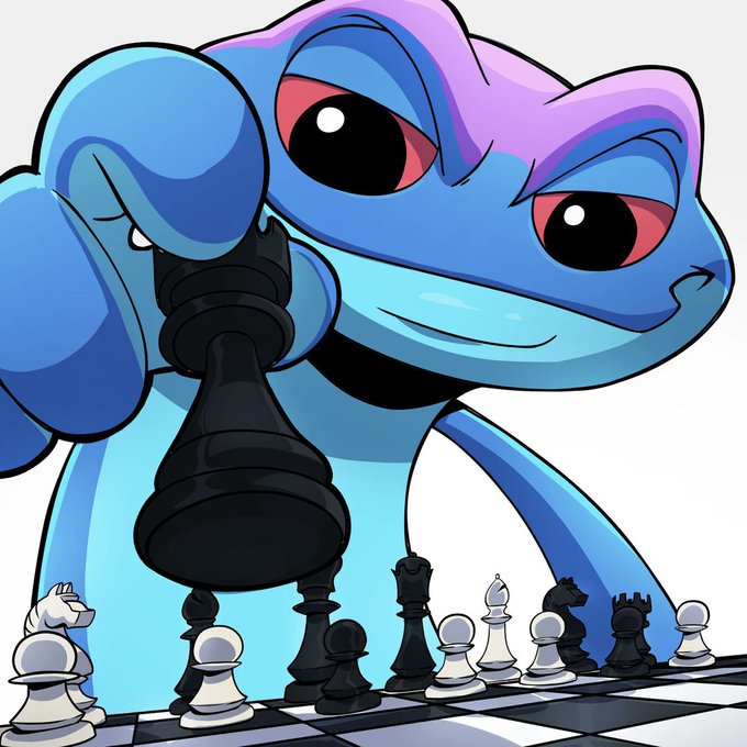 The image features a cartoon frog with blue skin, holding a black chess piece over a checkerboard game of chess pieces. The background shows a white square against which the colorful characters are set up for a game. The caption reads "Daily meme (2026-06-20) See and upload $snek memes (and other snek media)" in the corner, suggesting that this image is part of a larger collection or series of images related to the snek culture.