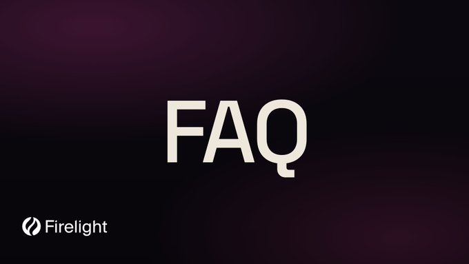 A dark purple gradient slide displays the word "FAQ" in large white text in the center, with the "Firelight" logo in the bottom-left corner. The image appears to be a header or section divider for a Frequently Asked Questions page, which would provide details about Firelight's $20,000 Immunefi bug bounty program mentioned in the post.