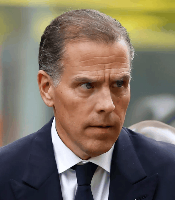 A serious-looking man in a navy suit and tie with graying hair appears to be listening intently, likely during a formal meeting or hearing. The image pairs with the post's commentary about Hunter Biden's memecoin tanking, suggesting a connection to recent political and financial controversy.