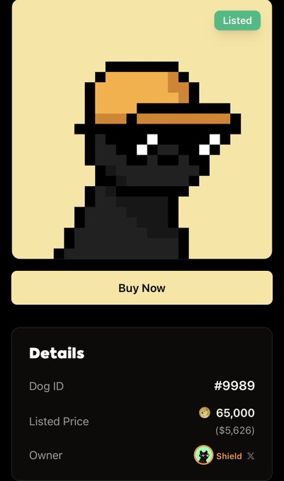 A screenshot of a phone with an image of a dog wearing a hat and sunglasses, which has been sold for $5,626. The image also includes the seller's name, price per item, and other relevant details about the product. Additionally, there are two people involved in this transaction - one selling the dog hat and another buyer who is interested in purchasing it.