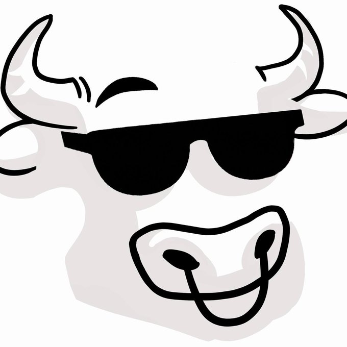 A black and white illustration of a smiling bull's face wearing dark sunglasses, with horns and a wide grin, visually representing the "$BULL" cryptocurrency ticker mentioned in the post about its early exchange listings and whale accumulation.