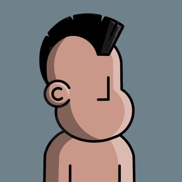 The image features a cartoon character with a shaved head, wearing only a shirtless torso against a blue background. The character appears to be looking off into the distance or at something out of frame. The caption below the image reads "Only two NFT collections are outperforming in my portfolio. @npconchain @nuclearsamurai". This suggests that the character's appearance and style might be appealing to collectors, as it is not a typical representation for cartoon characters.