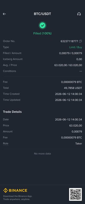 The image shows a screenshot of the Bitcoin trading app, which displays various details about the trade such as trade amount, date, price, trade type, paid amount, and more. The post also provides additional information about the trade, including its status (closed or open), and details related to the cryptocurrency market, like quote prices for BTC and Btc bao giờ lúc vân.