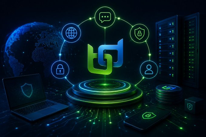 A glowing Beldex (BDX) logo hovers at the center of a futuristic digital scene, surrounded by interconnected icons representing privacy, security, global access, and communication, with a laptop displaying a shield, a stack of BDX coins, and server racks flanking the scene. The imagery visually reinforces the post's message that Beldex positions privacy as core Web3 infrastructure rather than an optional feature, contrasting encrypted, user-controlled networks against surveillance-heavy systems.