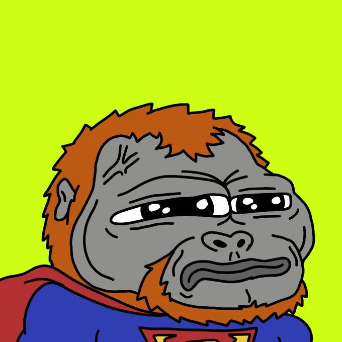 A cartoon gorilla wearing a Superman shirt glares suspiciously against a neon green background, paired with a hype-driven post announcing that crypto/NFT wallet integrations are live and minting begins in five hours—using the ape-like "suspicious gorilla" meme to convey wary excitement ahead of the drop.