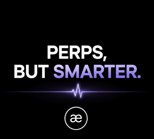 A promotional graphic featuring the text "PERPS, BUT SMARTER." in bold white and purple lettering on a black background, accompanied by a heartbeat-style waveform line and a circular "æ" logo at the bottom. The image visually reinforces the post's message about PERPS+ offering smarter perpetual trading solutions that address the paradox of correctly predicting market direction while still losing due to poor risk management.