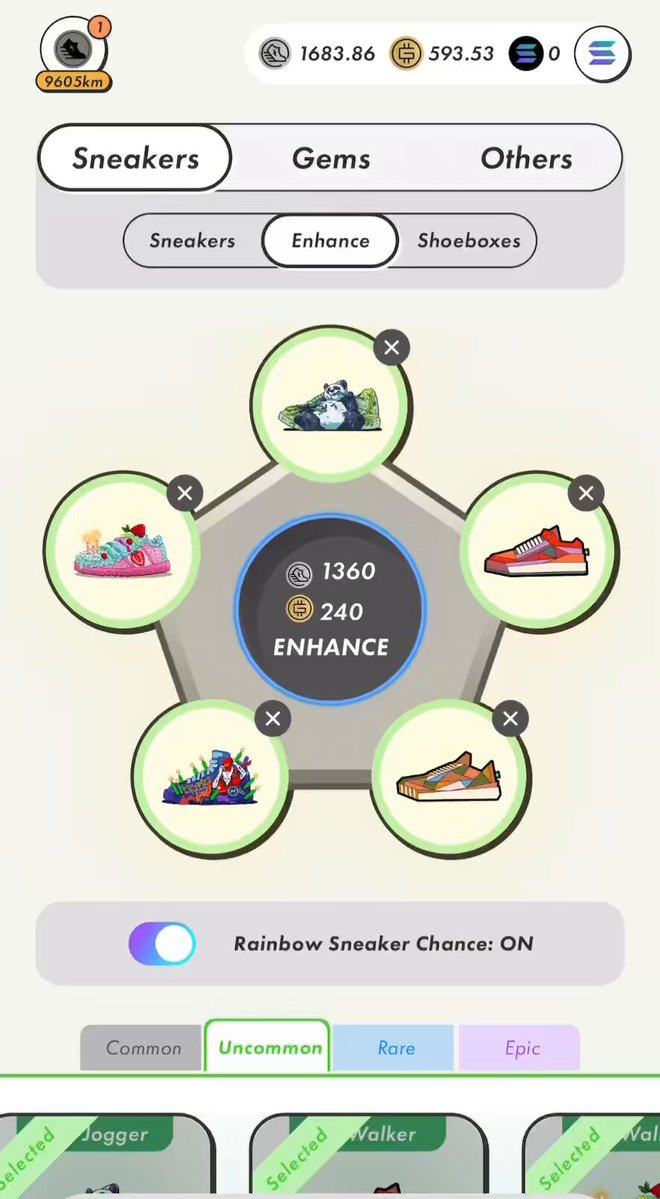 The image shows a phone screen displaying an app called "Stepn World Cup", which appears to be a sneaker shopping app. There are several sneakers displayed, each with different colors and styles, arranged in a circular pattern around the center of the screen. The app also features a feature that allows users to choose their preferred color for their new sneakers by selecting from a variety of options.