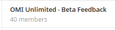 The image appears to show a logo or title card with blurred text reading "OMI Unlimited · Beta Feedback" and "Announcements," likely representing the branding or header for the OMI Unlimited beta feedback initiative mentioned in the post about the testnet launch.