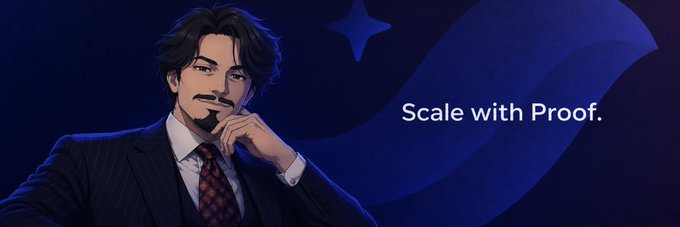 A banner features a man in a suit with the text 'Scale with Proof.' against a dark blue background.