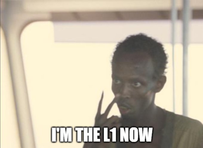 A meme image showing a man pointing to his head with the caption 'I'M THE L1 NOW'.