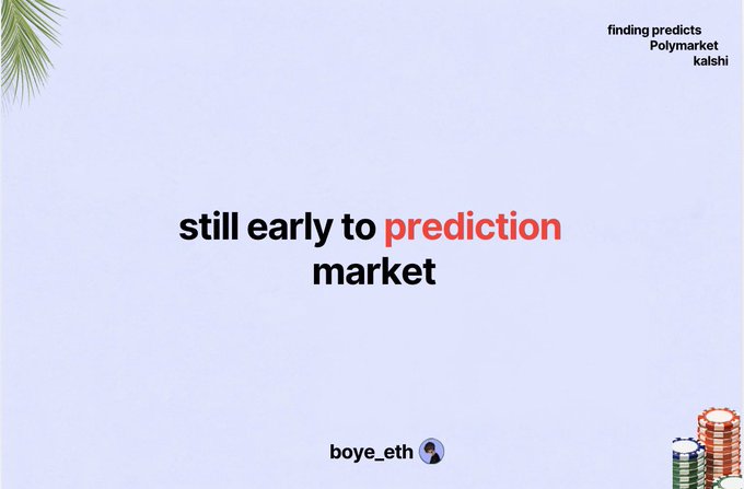 A graphic with text 'still early to prediction market' mentioning Polymarket and Kalshi, credited to boye_eth.