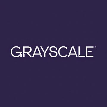 The Grayscale logo displayed in white text on a dark navy blue background.