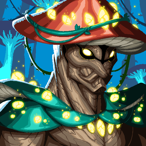 A fantasy character labeled "Iron Lord #72" from the Iron Allies collection, depicted as a wooden figure with a menacing carved face, glowing yellow eyes, and an oversized red mushroom cap adorned with luminous spots, standing against a mystical forest backdrop.