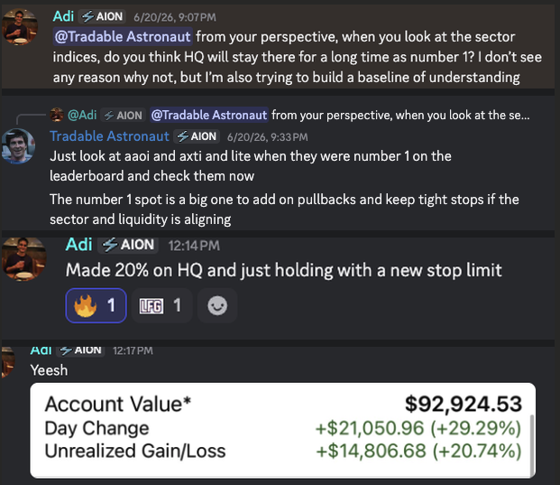 The image contains an advertisement for HFT trading systems that has been shared among several people participating in a group chat. The group members include a man named "Adi" who seems interested in the trading systems, another person with the name "Ailey", and someone else using "yeesh". They are discussing how to leverage $AAOI as well as the current state of HFT on Twitter.

The main visual element within the image is a screenshot or image from the trading system post where several numbers related to the #1 spot, such as $1,000 and $99.8 million, can be seen displayed. These numbers are connected with explanations about leverage that have been shared among the group members through the chat.