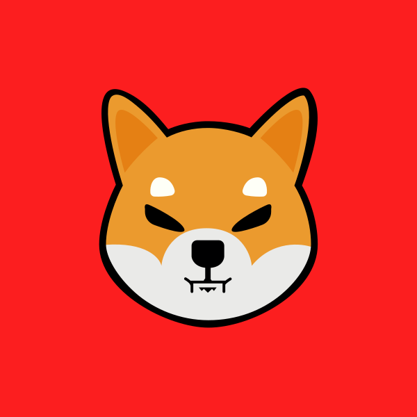 A stylized Shiba Inu dog face logo on a red background, symbolizing the $SHIB cryptocurrency being discussed in the post about token burning, donations to the Shib.io SOU NFT, and buyback initiatives.