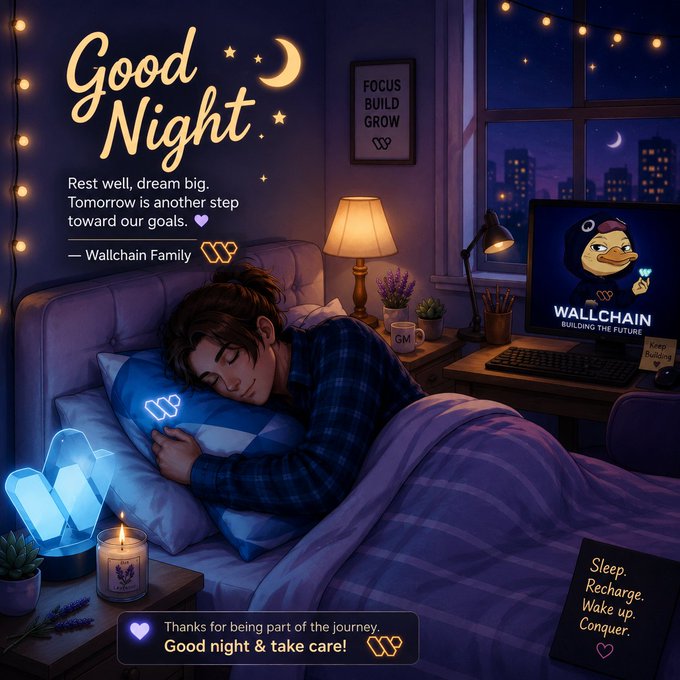 The image features a woman sleeping peacefully with her head resting on a pillow while lying in bed. The background of the image shows a city skyline at night, creating an urban atmosphere. The caption "Good Night" is written above the woman's head, indicating that she has just fallen asleep. Below this, there are two posts: one saying "Good Night & Take Care" and another stating "Focus on what is in the image and how it relates to the post". These posts seem to be related to a discussion about sleep or a night-time setting.
