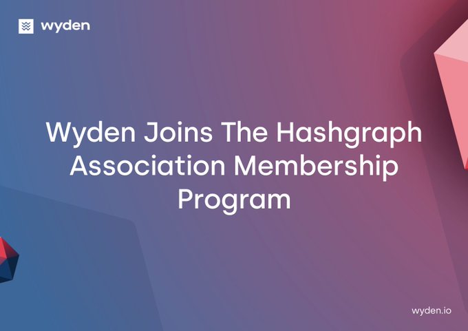 The image features an advertisement for a social media platform named "Wyden Joins The Hashgraph Association Wyden has joined The Hashgraph Association membership program, further strengthening its commitment to advancing institutional digital asset adoption and supporting the continued convergence of traditional finance and digital asset markets.".