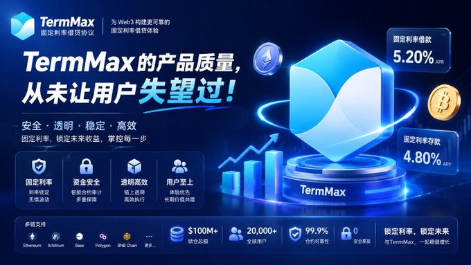 The image features a large screen with an advertisement forTermMax, which has Chinese writing and includes an illustration of a blue block with a digital representation of Bitcoin. The text displayed next to the visual content suggests that there might be information about Bitcoin on the screen or related content.