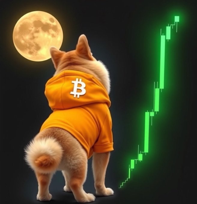 The image features a dog wearing an orange hoodie with the word "BET" written on it, standing next to a green line that appears to be a graph or chart. The background of the image is black, which contrasts with the white text on the dog's hoodie and the green line in the foreground. The caption at the bottom of the image reads "$DOG FOREVER".