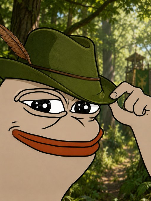 A Pepe the Frog character wearing a green feathered hat tips his brim in a forest setting, with the caption "howdy @rialto_xyz" giving a friendly, cowboy-inspired Western greeting. The image ties to the post through its rustic, frontier aesthetic that complements the casual "howdy" salutation.