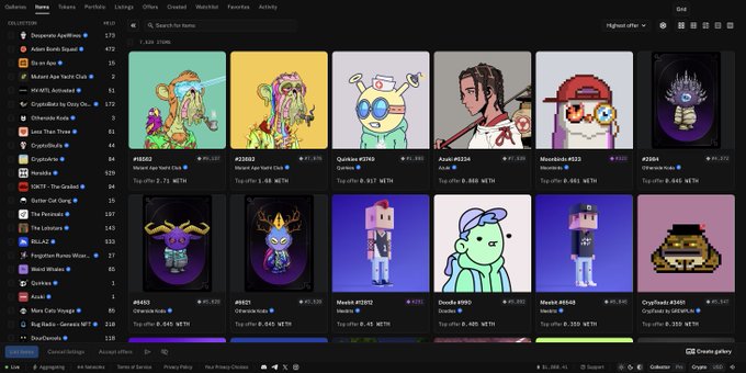 The image shows an NFT collection gallery on the OpenSea platform's "Items" tab, displaying various digital collectibles including pieces from "Desperate ApeWives," "Adam Bomb Squad," "Women Unite," "Azuki," "Meebits," and "DeadFellaz," with top offer prices ranging from approximately 0.300 to 0.945 WETH. This visual aligns with the post's focus on showcasing a curated, affordable NFT collection with diverse cultural projects around the $20 entry-point range for welcoming new collectors.