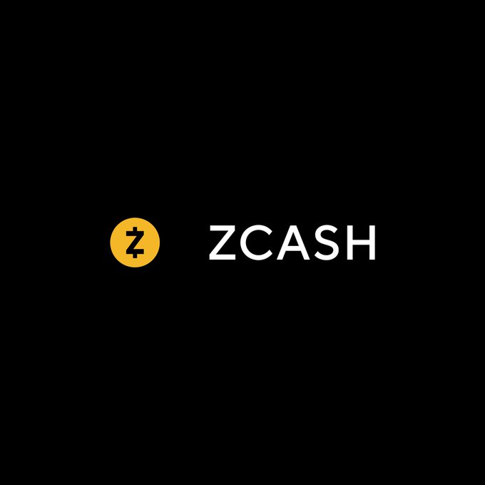A black background displaying the ZCASH cryptocurrency logo, consisting of a yellow circle with a 'Z' symbol next to the white text 'ZCASH'.