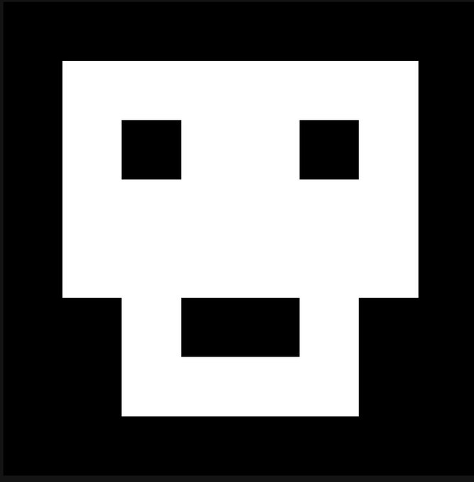 A simple white pixelated skull icon with square eyes and a rectangular mouth on a black background.