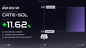 A digital display showing 'CATE-SOL' token up +11.62% in 24 hours with high/low price information.