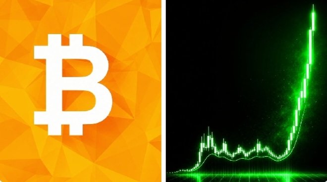 A side-by-side image displays the Bitcoin (₿) logo on an orange background alongside a green candlestick chart showing a sharp upward price surge, visually reinforcing the post's message that Bitcoin has remained resilient by absorbing significant ETF selling pressure and staging a strong recovery rally.
