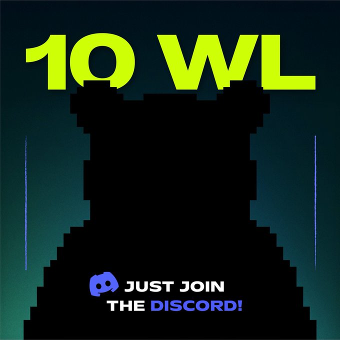 A pixelated silhouette of a tower is shown with yellow text '10 WL' and a Discord logo reading 'JUST JOIN THE DISCORD!'.