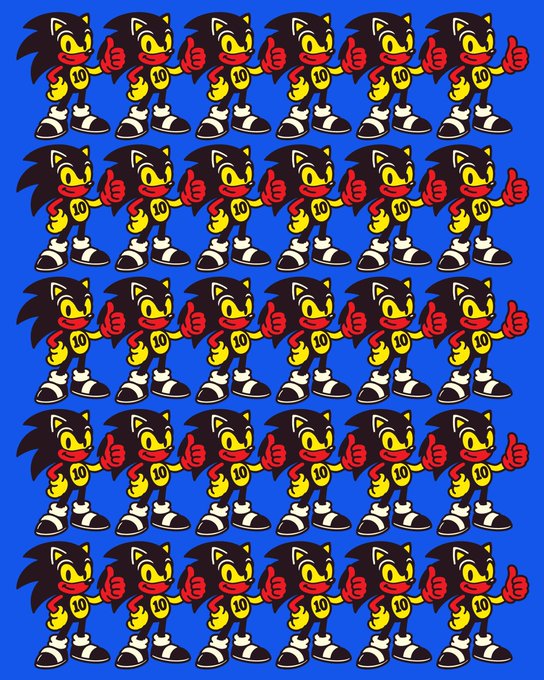 A repeating pattern of cartoon-style Sonic the Hedgehog characters giving a thumbs-up gesture, each wearing a yellow shirt with the number '10', set against a solid blue background.