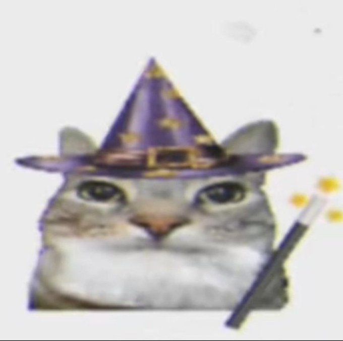 A cat wearing a purple wizard hat and holding a magic wand — fitting the post's promise to "teach" followers secret tricks for winning writing contests and making AI videos, as if casting a spell of mystical expertise.