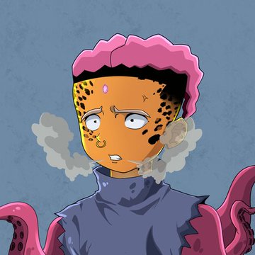 An anime-style character with pink hair, leopard-print facial markings, and tentacles emerging from their shoulders smokes a cigarette while wearing a dark hoodie. The image appears to be a giveaway winner announcement celebrating Suhail0fficials, DiegoTheDegen, and extraordinaire_ as recipients who should check their wallets for prizes.