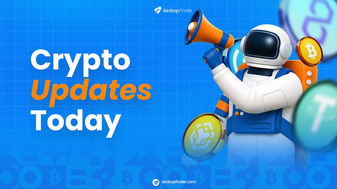 The image features an advertisement for cryptocurrency updates, specifically focusing on the latest developments in stablecoins. The main character in the image is an astronaut wearing a white suit with blue accents, holding a megaphone and surrounded by various coins and symbols related to the crypto world. The text "Crypto Updates Today" is prominently displayed at the top of the image, indicating that there are updates available for cryptocurrency enthusiasts.