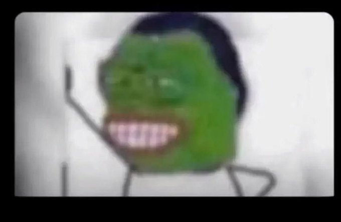 A low-quality, heavily compressed image shows a crude, cartoonish green face with dark hair, glasses, and a wide toothy grin against a white background, commonly used as a meme reaction image.

The image is a reaction meme responding to the post, which appears to be sarcastically mocking a list of cryptocurrency exchanges (Bitget, Bybit, Weex, Mexc, Okx) by suggesting the user is the only one "getting" them, while the grinning green face conveys an awkward or mocking expression.