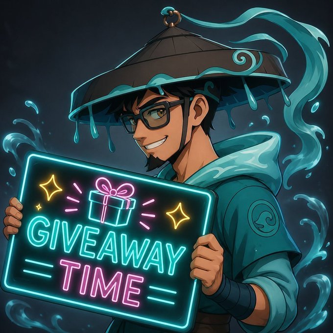 The image features a man wearing glasses, a hat, and holding up a neon sign that says "Giveaway Time" with a gift inside of it. The man appears to be smiling as he holds the sign. The background shows water splashing around him, creating an interesting visual effect. The post is related to Autism Awareness Month, which is celebrated on April 30th each year.