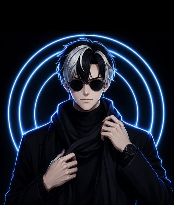 The image features a person wearing black clothes, sunglasses, and holding up a piece of clothing or accessory, likely a scarf. The individual appears to be either wearing a scarf or adjusting one, with their hands near their face, possibly posing for a picture or drawing attention to something on their outfit or in the background.