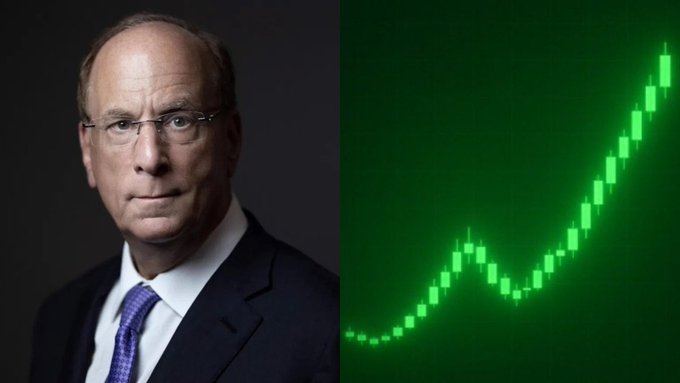 A portrait of a bald man in glasses and a suit next to a green candlestick chart showing a strong upward trend.