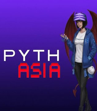The image features a cartoon girl with a red hat standing next to a purple background that says "PYTH ASIA" written in white letters. The girl appears to be wearing a blue jacket, black pants, and a purple helmet. She is holding a book in her hand. The post seems to be promoting an Asian company or product, as indicated by the text on the image.