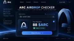 The image shows a webpage for the "ARC AIRDROP CHECKER" tool displaying a wallet balance of 88 $ARC tokens, which relates to the post by promoting ARC Network's mainnet launch and a 48-hour Fliptfun NFT campaign that rewards users based on their Testnet activity.