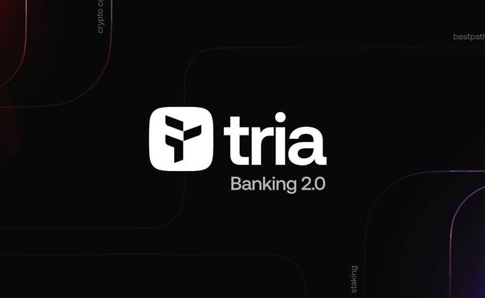 The image features a logo with the word "Tria" written in white letters against a black background, accompanied by a purple line running horizontally across the center of the image. The text below the logo reads "Banking 2.0".