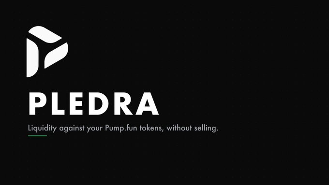The image features a black background with white text that reads "Pledra" written in all caps. Below this, there are two lines of green text that say "Focus on what is in the image and how it relates to the post". The main content of the image is a logo for Pledra, which is a symbol consisting of three triangles connected by a line. This logo represents the company's name and mission statement.