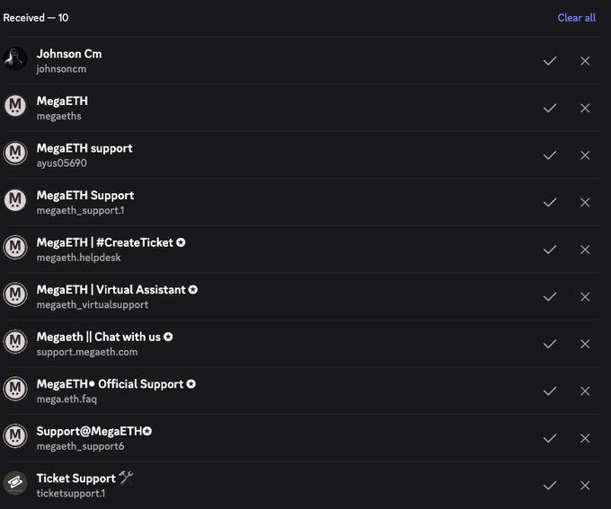 The image shows a list of names displayed on a computer screen, with the first name "MEGAETH" at the top followed by several other names below it. The text "POV: you joined @megaeth discord server" is also present in the image. This information seems to be related to an online gaming community or social network where users can join and interact with others who share similar interests, such as playing video games or discussing various topics.