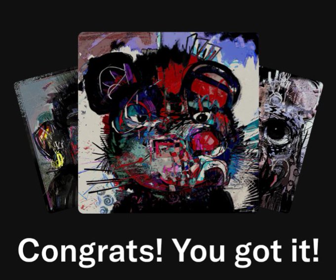 Three abstract, colorful paintings displayed against a dark background, with the bold white text 'Congrats! You got it!' at the bottom.
