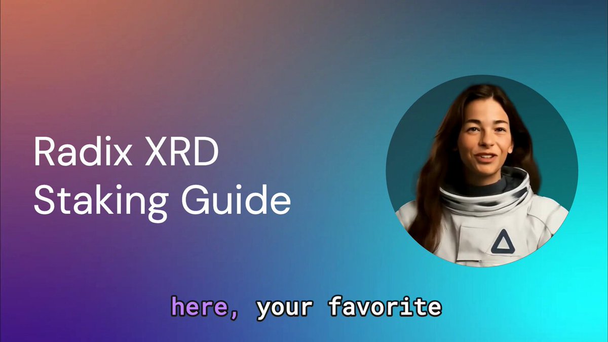 The image features a woman wearing an astronaut suit, with her face prominently displayed against a blue background. The text "Radix XRD Staking Guide" is written above her head, and there are two lines of text below her that read "here, your favorite". This suggests that the image might be related to a post about Radix XRD or staking guides in general, with an emphasis on the benefits of using Radix for staking.