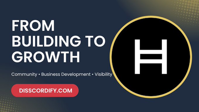 The image features a logo for a website called "discordify.com" with a black and white symbol that looks like a ladder or staircase, which is often used as an icon for growth and progress. The text above the symbol reads "From Building to Growth", indicating that the website focuses on promoting personal and professional development through various platforms such as social media, podcasts, and more.